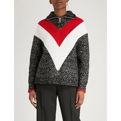 Shop Givenchy Striped Knitted Jumper In Red/black/white