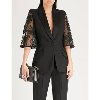 Shop Alexander Mcqueen Lace-cape Wool-blend And Lace Jacket In Black