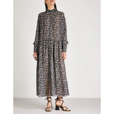 Shop M.i.h. Jeans Edith Floral-print Silk-chiffon Midi Dress In Vine Leaf Print