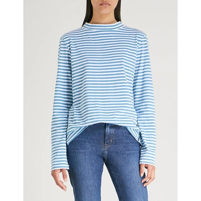 Shop M.i.h. Jeans Emelie Striped Cotton-jersey Top In Sea Blue