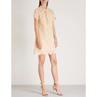 Shop Sandro Embellished Lace Mini Dress In Shell