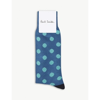 Shop Paul Smith Polka-dot Cotton-blend Socks In Blue
