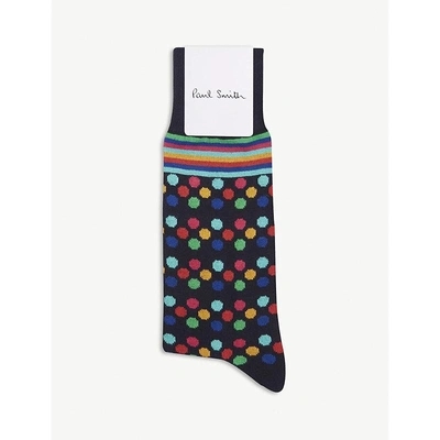 Shop Paul Smith Multi-print Cotton-blend Socks In Navy