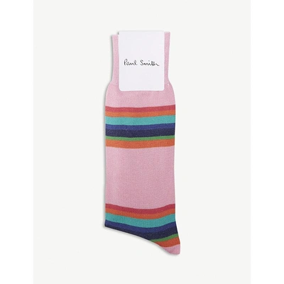 Shop Paul Smith Block-stripe Cotton-blend Socks In Baby Pink