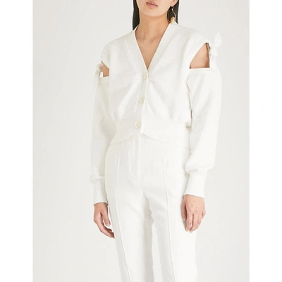 Shop Adeam Cold-shoulder Cotton-blend Cardigan In White