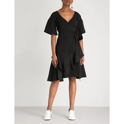 Shop Adeam Ruffled Woven Wrap Dress In Black
