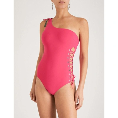 Shop Emma Pake Bianca Asymmetric Swimsuit In Shocking Pink