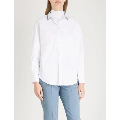 Shop Brunello Cucinelli Contrasting-collar Cotton-poplin Shirt In White