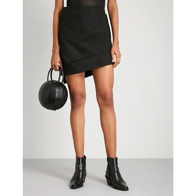Shop Helmut Lang Asymmetric Woven Skirt In Black