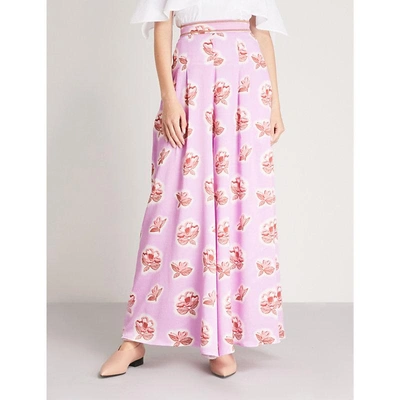 Shop Peter Pilotto Floral-print Wide-leg Silk Trousers In Lilac