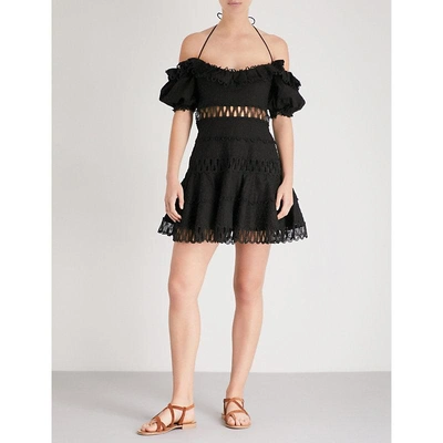 Shop Zimmermann Melody Off-the-shoulder Linen And Cotton-blend Dress In Noir