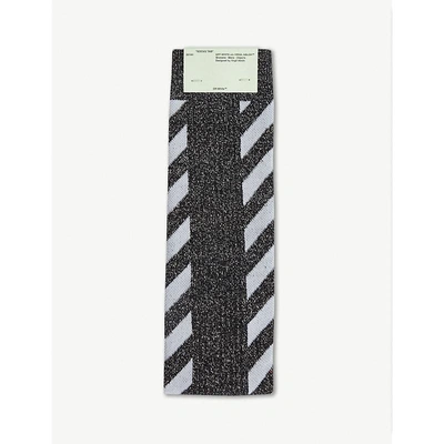 Shop Off-white Diagonal Stripe Cotton-blend Socks In Black White