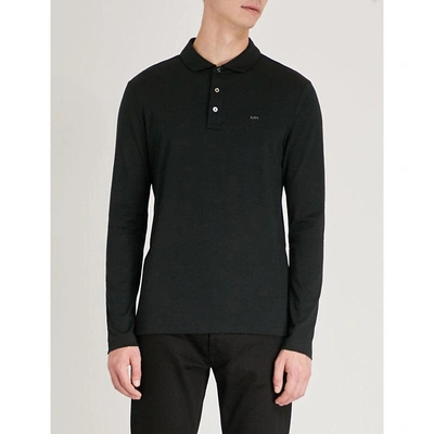 Shop Michael Kors Logo-embroidered Cotton-jersey Polo Shirt In Black