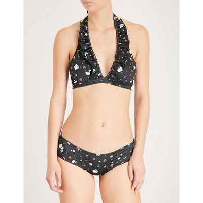 Shop Ganni Ladies Black Floral Waterproof Pineberry Bikini Set