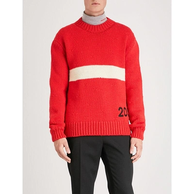 Shop Calvin Klein 205w39nyc Logo-embroidered Wool Jumper In Red Ivor