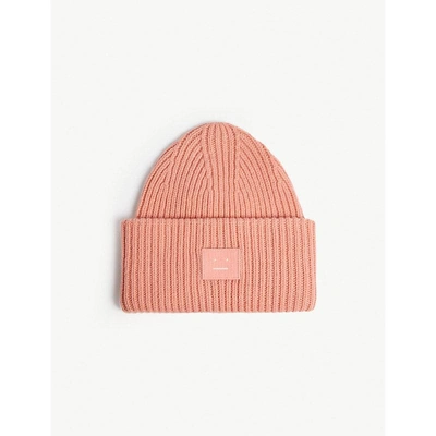 Shop Acne Studios Pansy Face Knitted Wool Beanie In Pale Pink