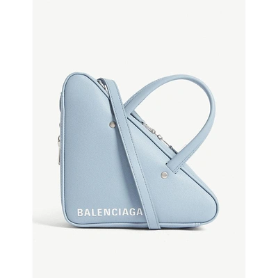 Shop Balenciaga Ladies Grey And Blue Triangle Leather Shoulder Bag In Grey Blue