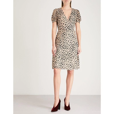 Shop Alice And Olivia Rosette Leopard-print Devoré Mini Wrap Dress In Leopard-sand