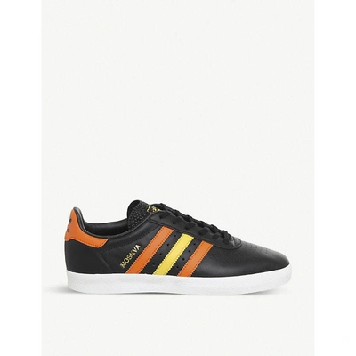 Shop Adidas Originals 350 Leather Trainers In Black Orange Yellow