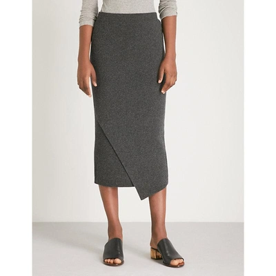 Shop Allude Asymmetric-hem Wool And Cashmere-blend Midi Skirt In 84
