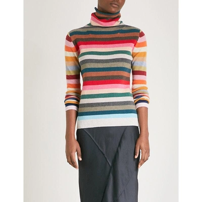 Shop Allude Rainbow Striped Wool-blend Turtleneck Jumper In 909