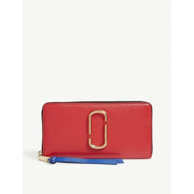 Shop Marc Jacobs Black Snapshot Saffiano Leather Zip Around Wallet In Poppy Red Multi