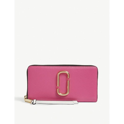 Shop Marc Jacobs Black Snapshot Saffiano Leather Zip Around Wallet In Vivid Pink Multi