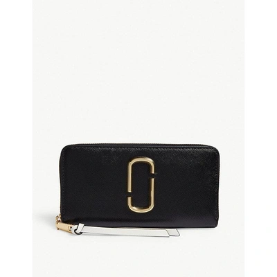 Shop Marc Jacobs Black Snapshot Saffiano Leather Zip Around Wallet In Black/baby Pink