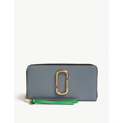 Shop Marc Jacobs Black Snapshot Saffiano Leather Zip Around Wallet In Slate Multi