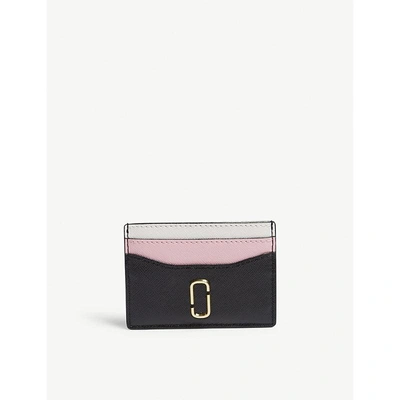 Shop Marc Jacobs Ladies Black And Baby Pink Snapshot Saffiano Leather Card Holder In Black/baby Pink