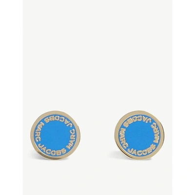 Shop Marc Jacobs Logo Pendant Stud Earrings In Sapphire