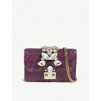 Shop Gedebe Violet Mini Clicky Python-skin Clutch Bag In Violet Jungle