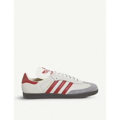 Shop Adidas Originals Samba Leather And Suede Trainers In Chalk White Scarlet