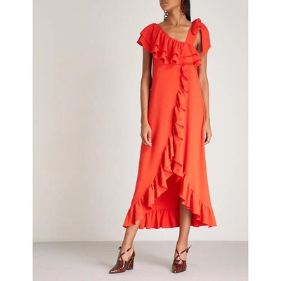 Shop Ganni Clark Stretch-crepe Dress In Big Apple Red