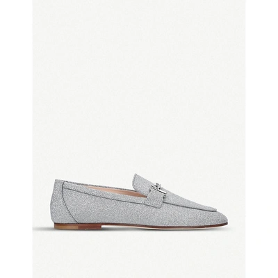 Shop Tod's Double T Leather Moccasins In Silver