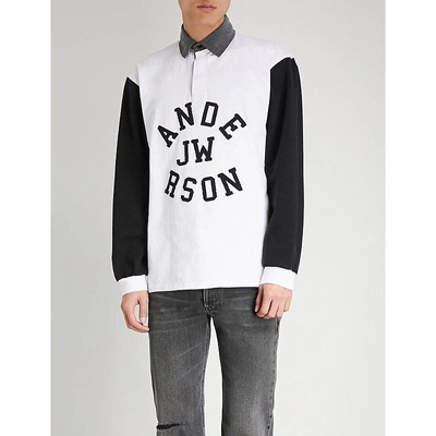 Shop Jw Anderson Logo-embroidered Cotton-jersey Polo Shirt In White