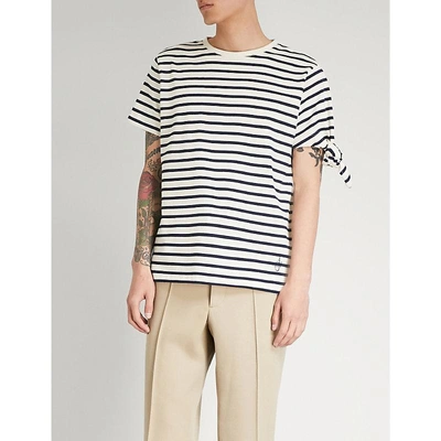 Shop Jw Anderson Knotted Striped Cotton-jersey T-shirt In Off White