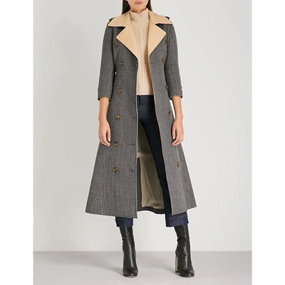 Shop Khaite Charlotte Checked Wool Trench Coat In Brown Tweed