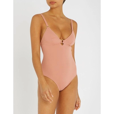Shop Melissa Odabash Havana V-neck Swimsuit In Dusty Pink