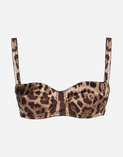 Shop Dolce & Gabbana Semi-padded Balcony Bra In Printed Leo Satin In Leopard Print