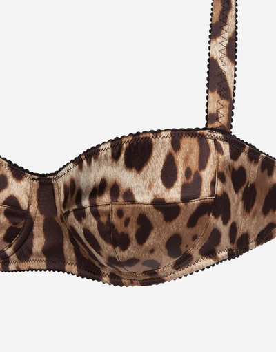 Shop Dolce & Gabbana Semi-padded Balcony Bra In Printed Leo Satin In Leopard Print