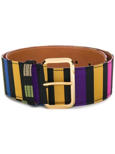 Shop Etro Rectangular Buckle Striped Belt - Black