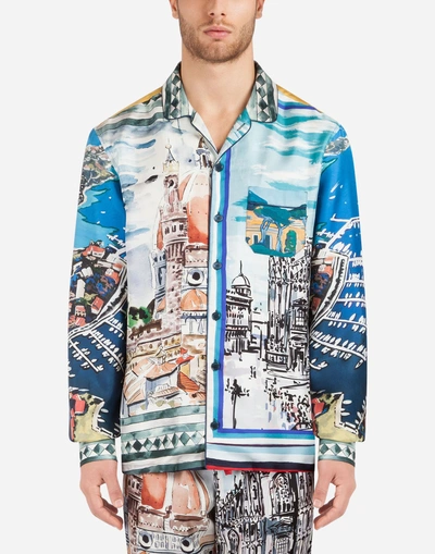 Shop Dolce & Gabbana Printed Silk Pajama Shirt In Multicolor