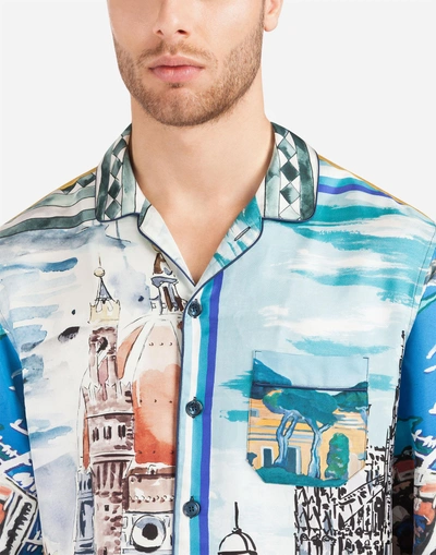 Shop Dolce & Gabbana Printed Silk Pajama Shirt In Multicolor