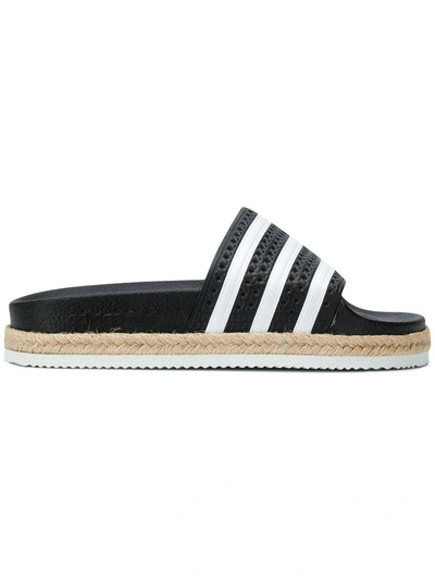 Adidas Originals Adilette Bold Rope-trimmed Striped Rubber Slides In Black  | ModeSens