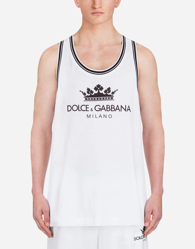 Shop Dolce & Gabbana Cotton Tank With Print In White