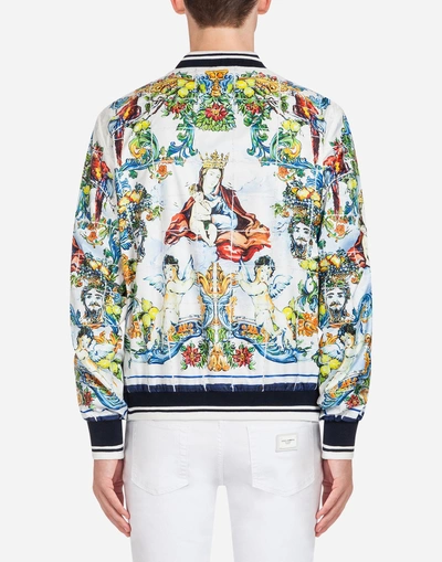 Shop Dolce & Gabbana Bomber Jacker In Printed Nylon Test In Majolica Print