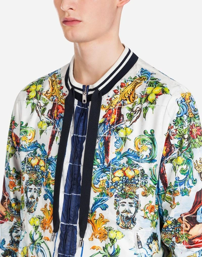 Shop Dolce & Gabbana Bomber Jacker In Printed Nylon Test In Majolica Print