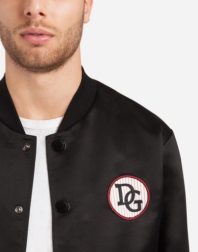 Shop Dolce & Gabbana Bomber Jacket In Nylon With Patch In Black