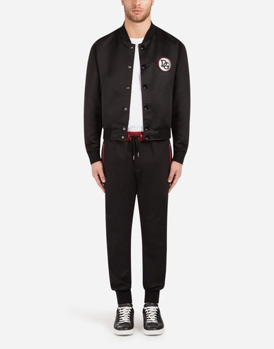 Shop Dolce & Gabbana Bomber Jacket In Nylon With Patch In Black